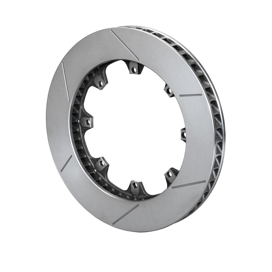 Wilwood 160-11840-B GT 48 curved vane iron rotor, 12.19 inches in diameter, featuring a sleek silver finish and distinctive vented design for enhanced performance.