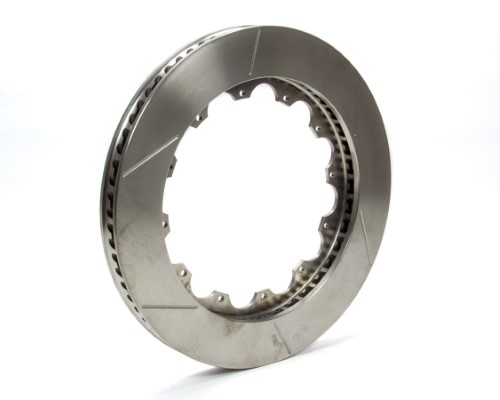 Silver metal rotor with a smooth surface and ventilated design, featuring a right handle and 14 x 1.25-12 specifications, labeled as Wilwood model 160-8398 SV-GT 72 SPC-37.