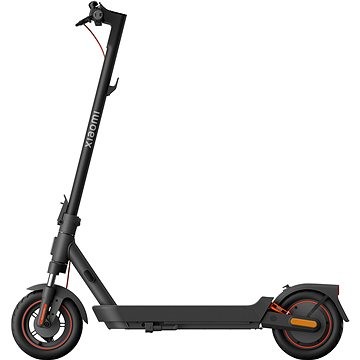 Xiaomi Electric Scooter 5 Max in sleek black with a sturdy frame, large wheels, and an orange accent, featuring a minimalist design and ergonomic handlebar.