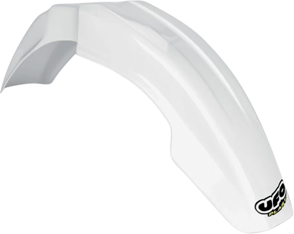 White plastic front fender designed for Yamaha YZ 125/250 models from 1992 to 1999, featuring a sleek aerodynamic shape and the UFO logo.