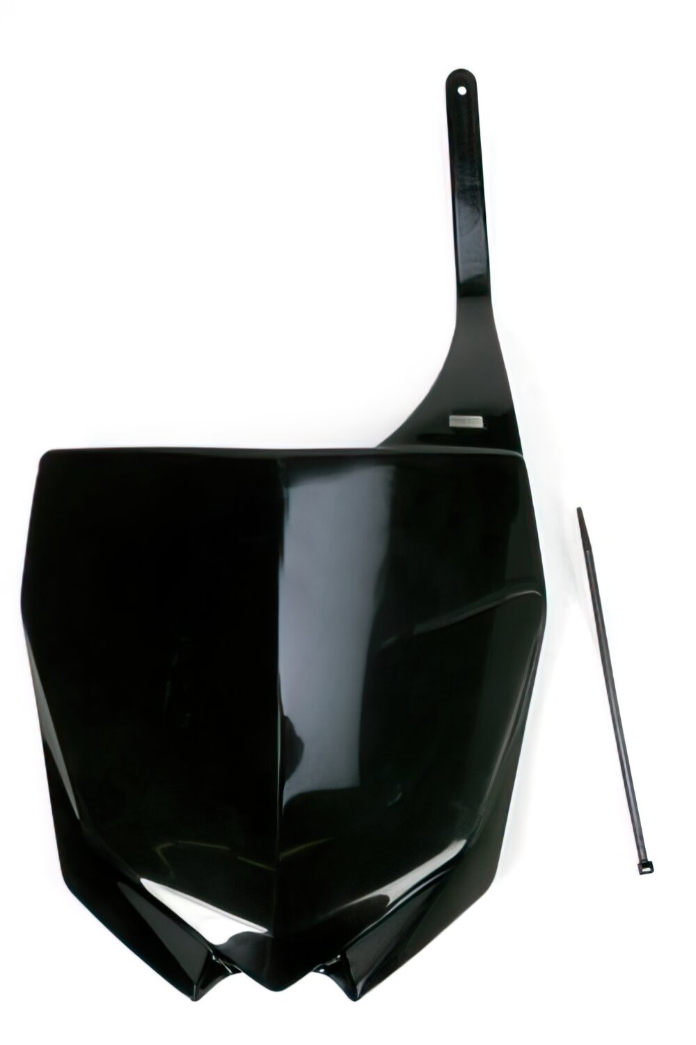 Black plastic front number board plate for Yamaha YZ 125/250 models (2002-2014), featuring a sleek design with a pointed front and an attached mounting bracket.