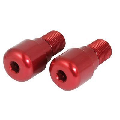 Red aluminum handlebar bar end weights designed for Yamaha R6, featuring a smooth, rounded top and threaded base for easy installation.