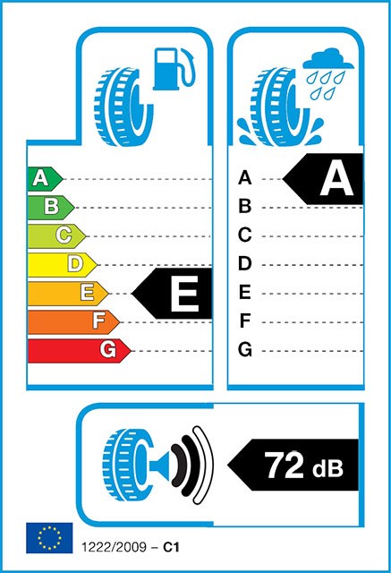 Yokohama Advan A052 tire in size 235/45 R17 97W XL, featuring a high-performance tread design, labeled with fuel efficiency rating E, wet grip rating A, and noise level of 72 dB.