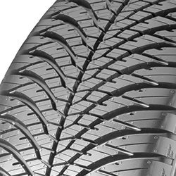 Close-up of a Yokohama BluEarth-4S AW21 tire, featuring a black rubber surface with distinctive tread patterns designed for all-season performance.