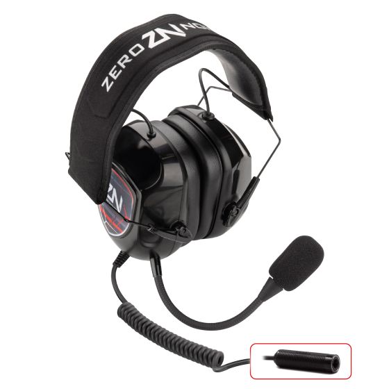 Black professional headset with a padded headband, a flexible microphone, and a female Nexus connector, featuring the ZeroNoise logo prominently on the top.