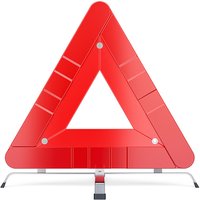Red triangular car breakdown warning sign with foldable metal stand.