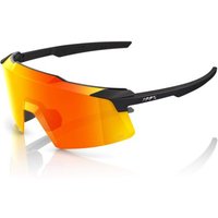 Black Aerocraft sunglasses with red multilayer mirror lens, sleek design, and bold black/red accents.