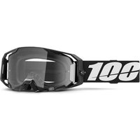 Black-framed ARmatic goggles with clear lens, bold white "100" on black adjustable strap.