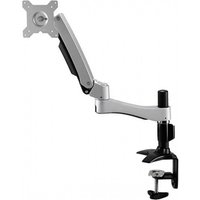 Black and silver desk monitor mount with adjustable arm and clamp base for 26-inch screens.