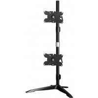 Black Amer Mounts AMR2S32V monitor stand with dual adjustable mounts on a vertical pole and sturdy tripod base.