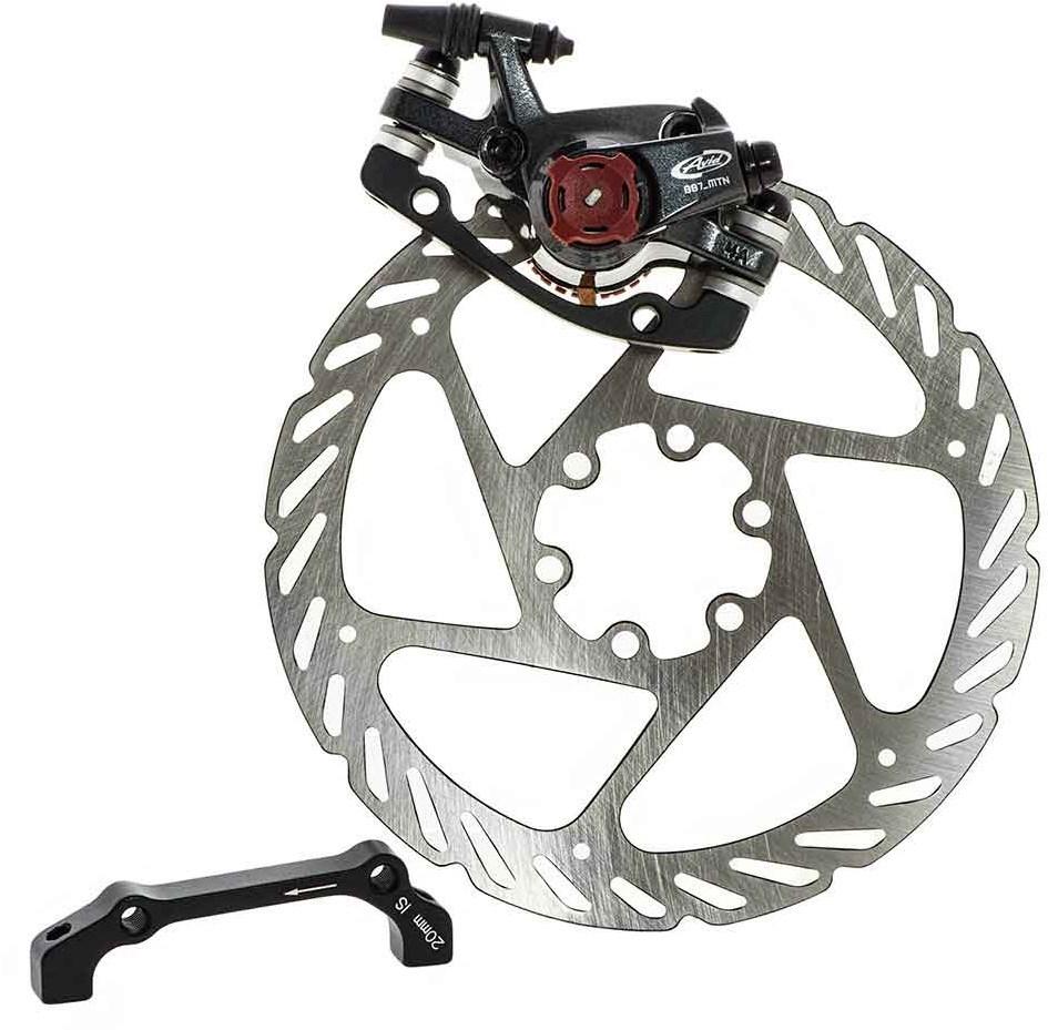Avid BB7 MTB mechanical disc brake with black caliper and 160mm silver rotor, includes mounting bracket.