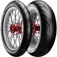 Avon Cobra Chrome motorcycle tyre, black with sleek tread pattern, white sidewall lettering, red hub, 130/70 VR18 size.