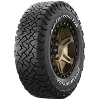 BF Goodrich All-Terrain T/A KO3 tire, rugged tread, black sidewall with white lettering, bronze alloy wheel.