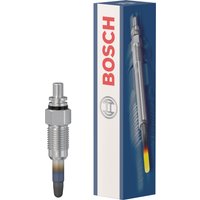 Bosch 0250201032 glow plug, metallic with threaded body, next to blue and white box with Bosch logo.