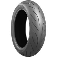 Bridgestone Battlax S21 rear motorcycle tyre, 180/55 ZR17, sleek black with grooved tread pattern.