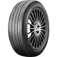 Bridgestone Ecopia EP150 tire, black with detailed tread pattern, mounted on a sleek silver and black alloy wheel.