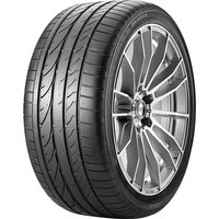 Bridgestone Potenza RE 050 A RFT tire, 245/35 R20, black tread, silver rim, runflat, with rim protection.