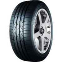 Bridgestone Potenza RE 050 I RFT tire, black with deep grooves, silver alloy wheel, size 225/50 R16 92W, runflat.