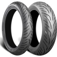 Bridgestone T32 motorcycle tyre, 160/60 ZR17, rear, black rubber with dynamic tread pattern.