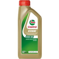 Gold Castrol Edge 10W60 synthetic engine oil bottle with red cap and green label, 1 litre capacity.