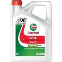 White Castrol GTX 10W40 A3/B4 engine oil bottle, 4 liters, with red cap and green label featuring brand logo.