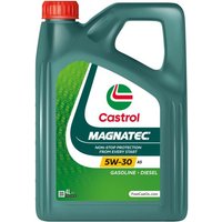 Green Castrol Magnatec 5W30 A5 engine oil container with red cap, 4 liters, bold logo and label detailing.