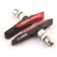 Black and red Clarks Elite V-Brake pads with integral block, featuring silver cylindrical attachment points.