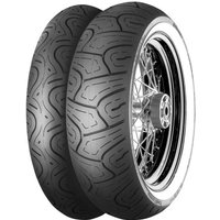 Continental ContiLegend white wall motorcycle tyre, 140/90 16, black tread with classic pattern, silver rim.