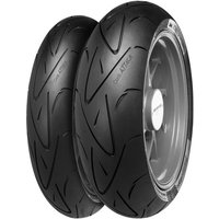Black Continental ContiSportAttack motorcycle tyre, 180/55 ZR17, rear, with sleek tread pattern and sidewall branding.