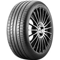 Continental ContiSportContact 5 P tire, 255/35 ZR19, black with kerbing rib, sleek tread pattern, mounted on alloy wheel.