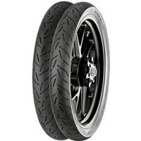Continental ContiStreet motorcycle tyre, 90/90 18 size, black tread pattern, mounted on a silver and black wheel.