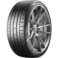 Continental SportContact 7 tyre, 255/35/20, black tread with asymmetric pattern, sidewall branding, silver rim.