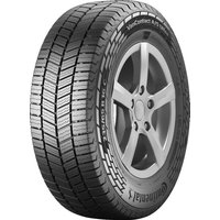Continental VanContact A/S Ultra tire, 225/55 R17C, black tread with detailed grooves, silver alloy wheel rim.