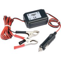 Black Draper 12V Socket Memory Saver with red and black cables, alligator clips, and a car charger plug.