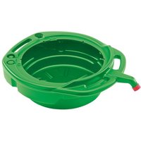 Green Draper 16L fluid drain pan with spout, handles, and circular design.
