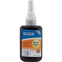 Draper D641 Bearing Fit, black bottle with white nozzle, blue and orange label, 50ml capacity.