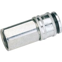 Silver Draper Euro coupling with 1/2" BSP parallel female thread, hexagonal body, and ridged grip section.