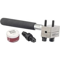 Draper Expert brake pipe flaring tool with black handle, metal flaring head, connector, and red grease container.