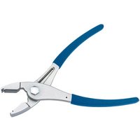 Draper Expert silver hose clamp pliers with blue rubber grips and adjustable multi-directional jaws.