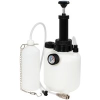 White Draper clutch and brake bleeding kit with pump handle, pressure gauge, and attached fluid container.