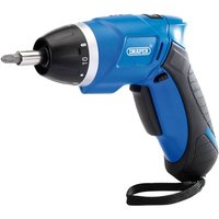 Blue Draper cordless Li-Ion screwdriver with black grip, silver accents, and attached wrist strap.