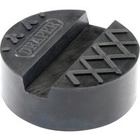 Black Draper trolley jack rubber pad, small, with textured zigzag pattern and embossed logo on top surface.