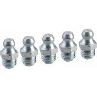Five silver Faithfull AGN8423 straight M8 x 1.0 grease nipples with hexagonal base and rounded top.