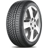 Falken EUROWINTER HS02PRO tire, 225/50 R19 size, with rim protection, black tread and sidewall, mounted on silver rim.