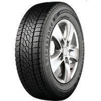 Firestone Vanhawk 2 Winter tire, 195/60 R16C, black tread with detailed grooves, mounted on a silver alloy wheel.