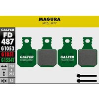 Green Galfer Pro bike disc brake pads for Magura MT5 and MT7, featuring metal backing and friction material.