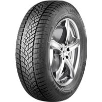 Goodyear UltraGrip Performance tire, 245/50 R18, black tread, rim protection, winter pattern, silver rim.