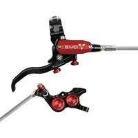 Black and red Hope Tech 4 EVO GR4 hydraulic disc brake with braided hose, front right hand lever.