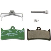 Green Hope V4 brake pads with metal backing, retaining pin, and spring clip for racing bikes.