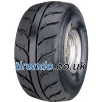 Kenda K547 tire, 27x10.00-12 size, black tread with deep grooves, mounted on a silver rim.